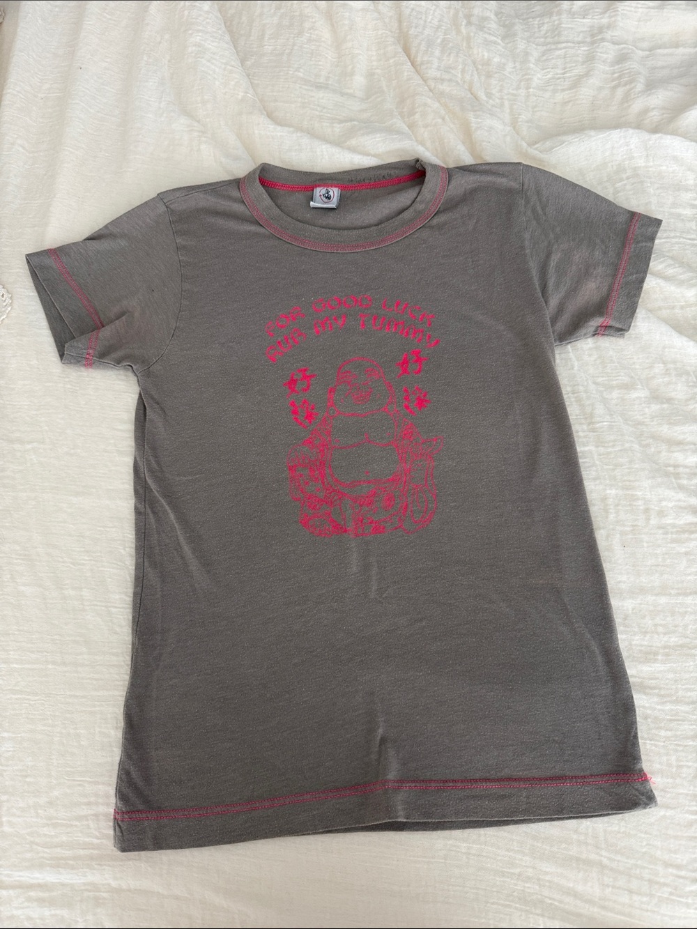Urban Renewal Gray Tee with Pink Buddha Graphic - Short Sleeve